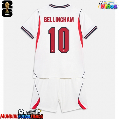 Camiseta Inglaterra Jude Bellingham #10 Primera Equipación Replica Mundial 2026 para niños mangas cortas (+ Pantalones cortos)